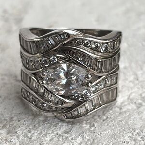Jose Hess Extraordinary Sterling Silver & Cubic Zirconia Ring